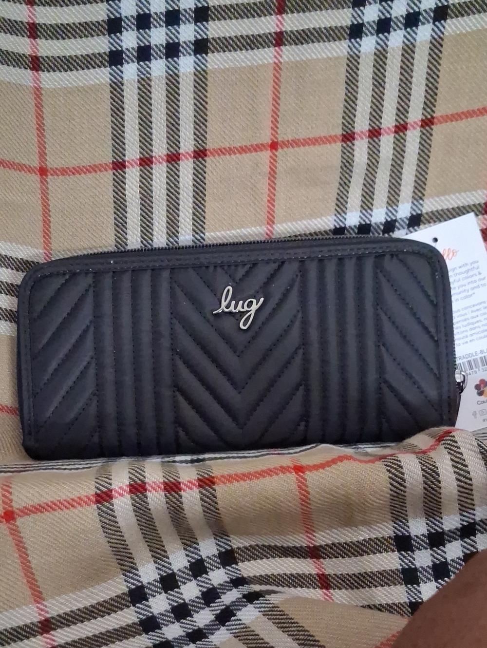 lug Quilted Black Zip Wallet with Silver Logo